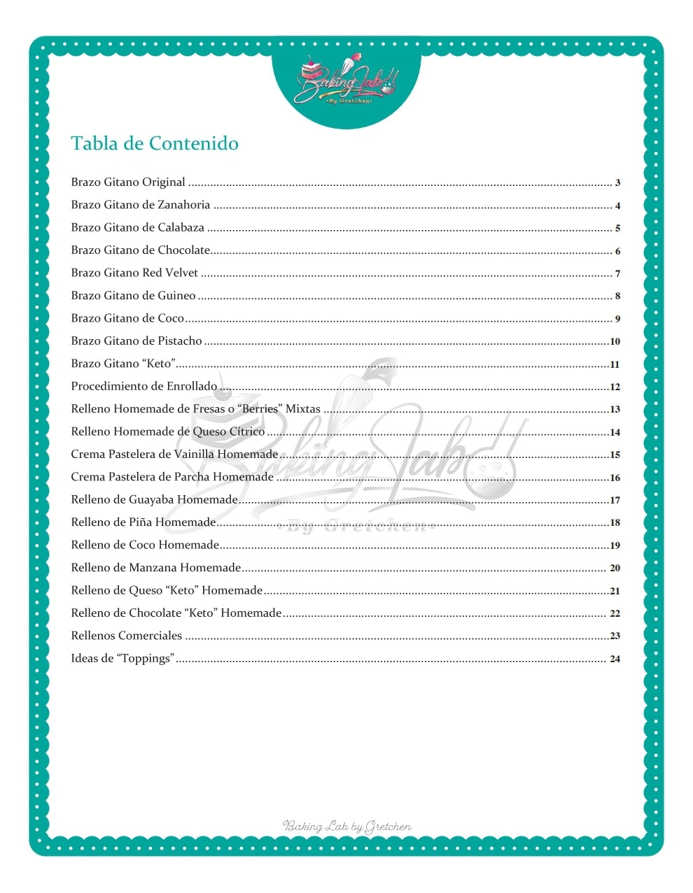 Recetario Impreso de Brazo Gitano y Rellenos Homemade